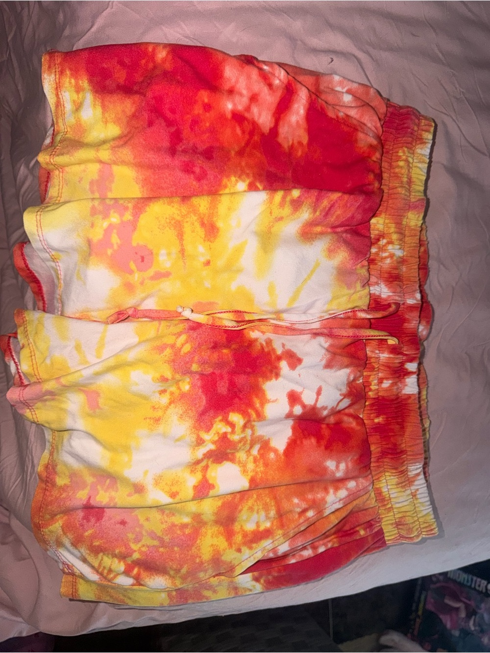No Boundaries Tie-Dye Athletic Shorts in Red, Yellow, White